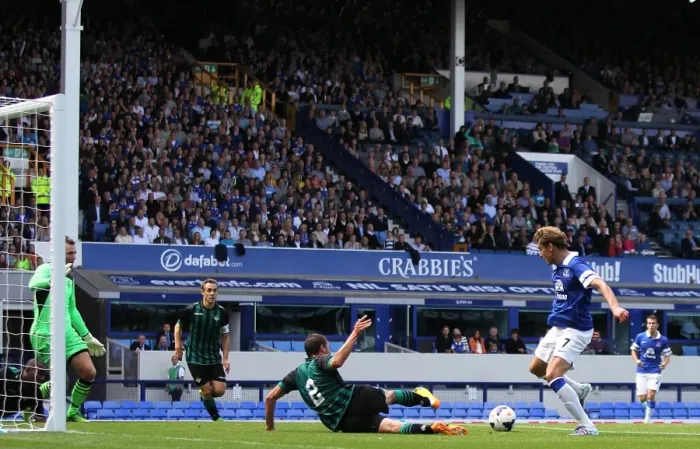 Framed Print : Jelavic Scores Opening Goal: Everton 2-1 Real Betis (Pre-Season Friendly, Goodison Park, 11-08-2013)