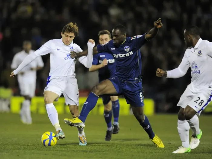 Framed Print : Jelavic vs. Mvoto: Intense Clash in FA Cup Fifth Round between Oldham Athletic and Everton Framed Print : Jelavic vs. Mvoto: Intense Clash in FA Cup Fifth Round between Oldham Athletic and Everton