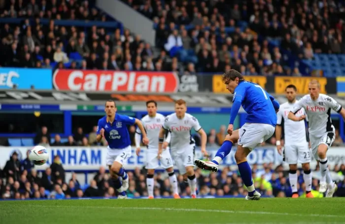 Framed Print : Jelavic's Thrilling Penalty: Everton's Epic Opener vs. Fulham (28 April 2012, Goodison Park)