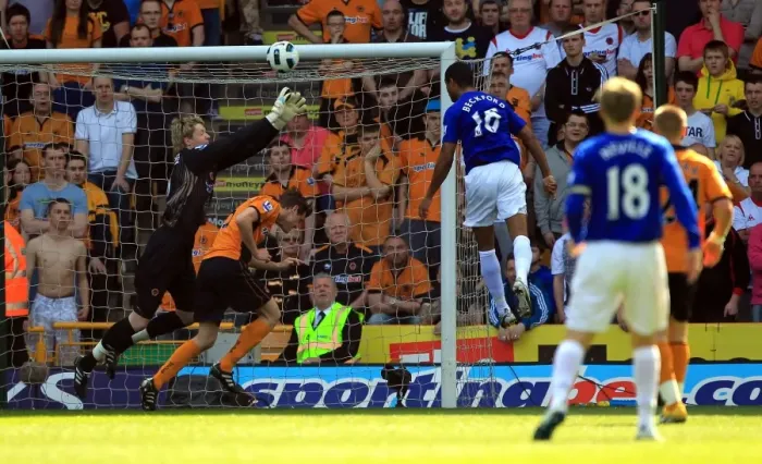 Framed Print : Jermaine Beckford Scores the First Goal: Everton's Triumph at Wolverhampton Wanderers in the Barclays Premier League (09 April 2011) Framed Print : Jermaine Beckford Scores the First Goal: Everton's Triumph at Wolverhampton Wanderers in the Barclays Premier League (09 April 2011)