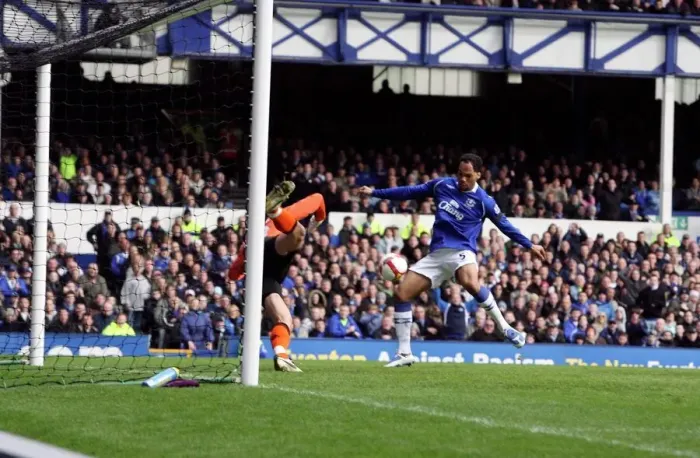 Framed Print : Joleon Lescott Scores Everton's Second Goal Against Stoke City in Barclays Premier League Framed Print : Joleon Lescott Scores Everton's Second Goal Against Stoke City in Barclays Premier League