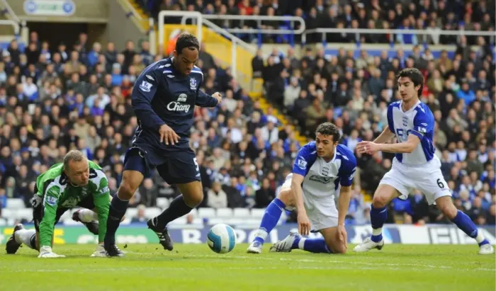 Framed Print : Joleon Lescott vs. Birmingham City Defenders: Intense Clash in Everton's 2007-08 Premier League Match Framed Print : Joleon Lescott vs. Birmingham City Defenders: Intense Clash in Everton's 2007-08 Premier League Match