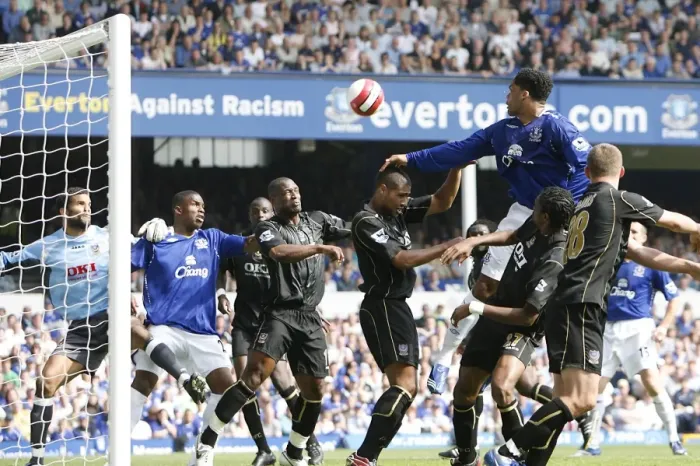 Framed Print : Joleon Lescott's Determined Header: Everton FC vs Portsmouth, FA Barclays Premiership, Goodison Park, 5 May 2007 Framed Print : Joleon Lescott's Determined Header: Everton FC vs Portsmouth, FA Barclays Premiership, Goodison Park, 5 May 2007