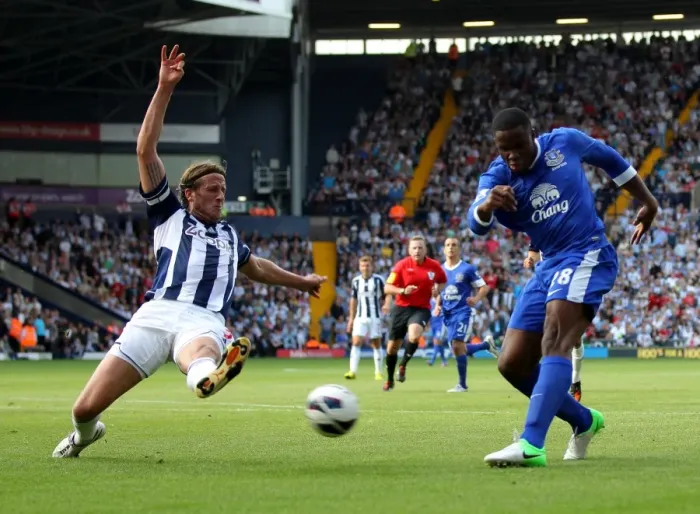 Framed Print : Jonas Olsson Blocks Victor Anichebe's Shot: West Bromwich Albion vs. Everton (01-09-2012) Framed Print : Jonas Olsson Blocks Victor Anichebe's Shot: West Bromwich Albion vs. Everton (01-09-2012)
