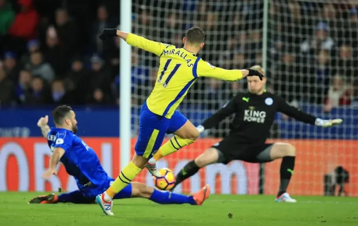 Framed Print : Kevin Mirallas Scores First Goal for Everton against Leicester City at King Power Stadium