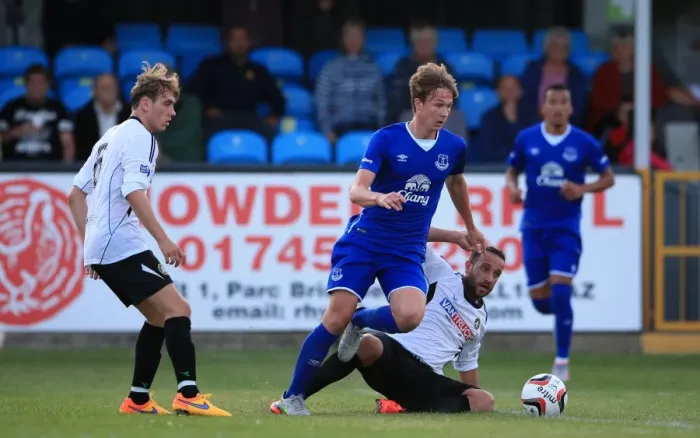 Framed Print : Kieran Dowell Charges Rhyl Defense in Everton U21s Pre-Season Friendly at Belle Vue Framed Print : Kieran Dowell Charges Rhyl Defense in Everton U21s Pre-Season Friendly at Belle Vue