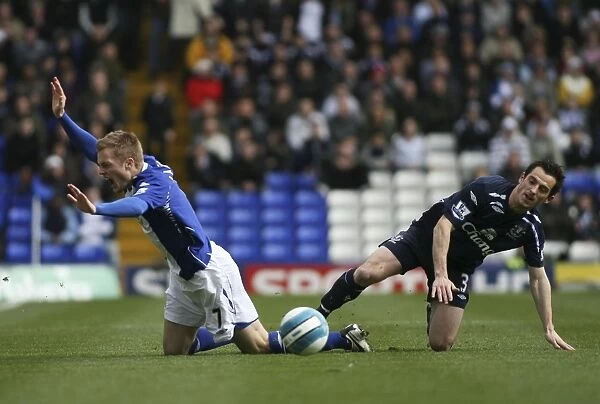 Larsson vs. Baines: Clash between Birmingham's Sebastian Larsson and Everton's Leighton Baines in the Barclays Premier League (April 12, 2008)