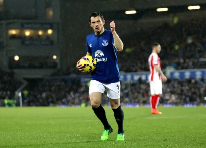 Framed Print : Leighton Baines in Action: Everton vs Stoke City, Goodison Park - Premier League
