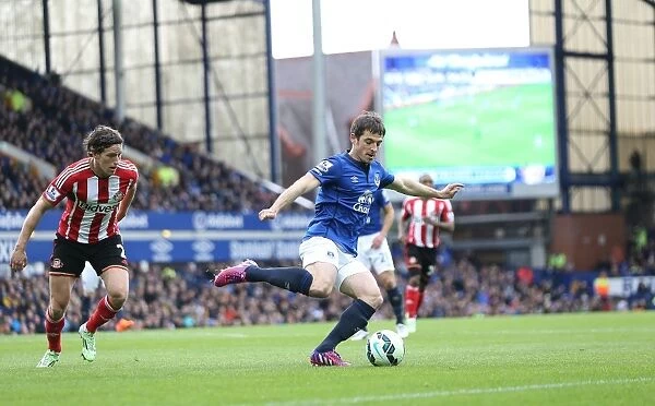 Leighton Baines in Action: Everton vs Sunderland, Premier League at Goodison Park