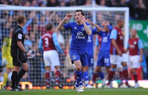 Leighton Baines Disappointed Reaction to Missed Goal Opportunity: Aston Villa vs. Everton (2010, Barclays Premier League)