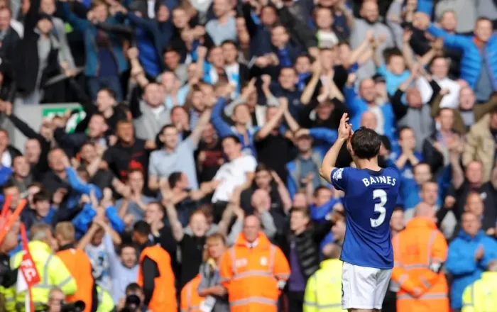 Framed Print : Leighton Baines Salutes Everton Fans at Anfield: Liverpool vs Everton, Premier League Framed Print : Leighton Baines Salutes Everton Fans at Anfield: Liverpool vs Everton, Premier League