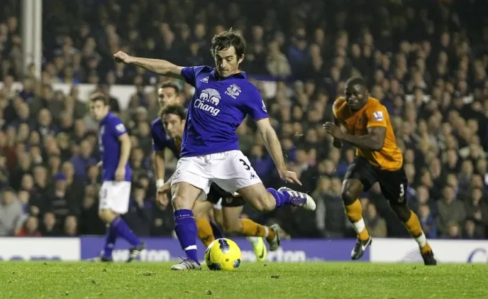 Framed Print : Leighton Baines Scores Everton's Penalty Goal Against Wolverhampton Wanderers (19 November 2011) Framed Print : Leighton Baines Scores Everton's Penalty Goal Against Wolverhampton Wanderers (19 November 2011)