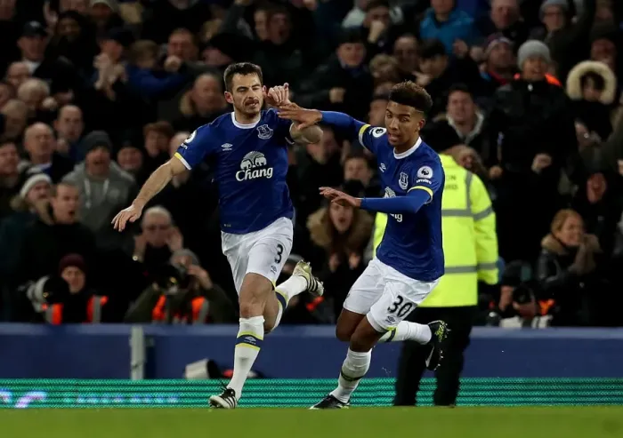 Framed Print : Leighton Baines Scores First Goal: Everton's Thrilling Victory Over Manchester United at Goodison Park, Premier League