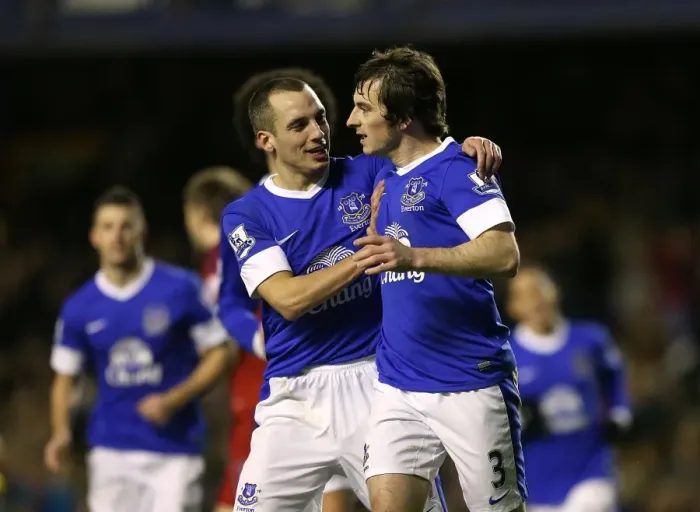 Framed Print : Leighton Baines Scores Penalty, Celebrates with Leon Osman: Everton's 2-1 Win over West Bromwich Albion (30-01-2013) Framed Print : Leighton Baines Scores Penalty, Celebrates with Leon Osman: Everton's 2-1 Win over West Bromwich Albion (30-01-2013)