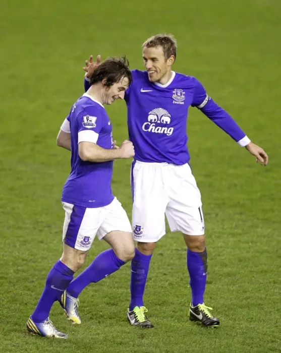 Framed Print : Leighton Baines Scores Penalty and Celebrates with Neville: Everton's Victory over West Bromwich Albion (30-01-2013) Framed Print : Leighton Baines Scores Penalty and Celebrates with Neville: Everton's Victory over West Bromwich Albion (30-01-2013)