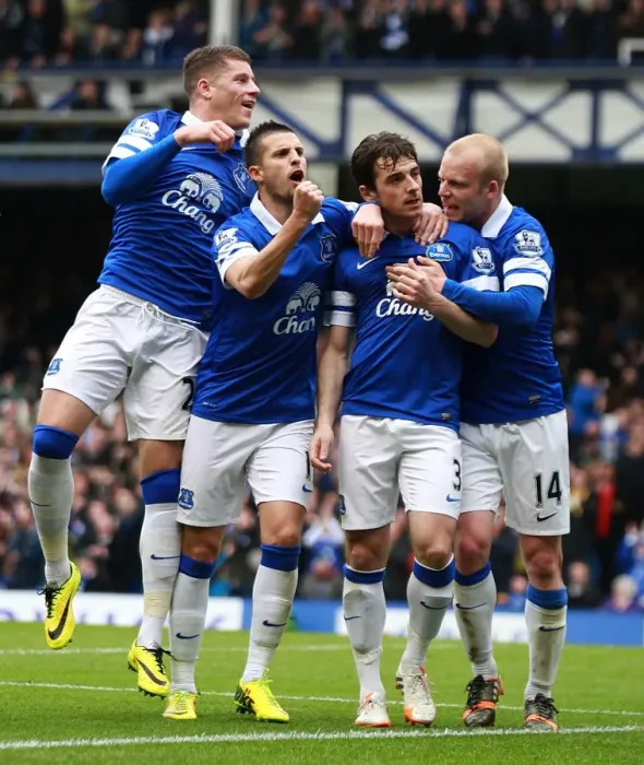 Framed Print : Leighton Baines Scores Penalty: Everton Takes 1-0 Lead Over Manchester United (Barclays Premier League, 21-04-2014)