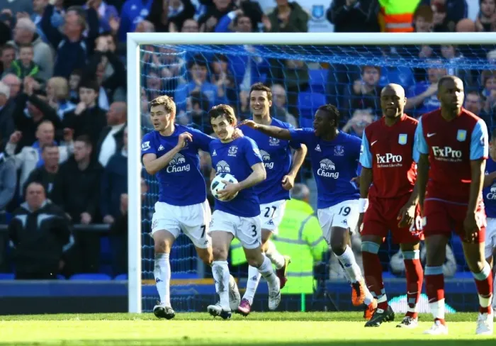 Framed Print : Leighton Baines Scores the Penalty: Everton's Second Goal vs. Aston Villa (April 4, 2011, Barclays Premier League, Goodison Park) Framed Print : Leighton Baines Scores the Penalty: Everton's Second Goal vs. Aston Villa (April 4, 2011, Barclays Premier League, Goodison Park)