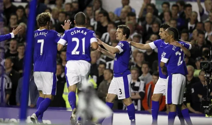 Framed Print : Leighton Baines Scores the Thrilling Opener: Everton vs. Newcastle United, Barclays Premier League, Goodison Park (September 17, 2012)