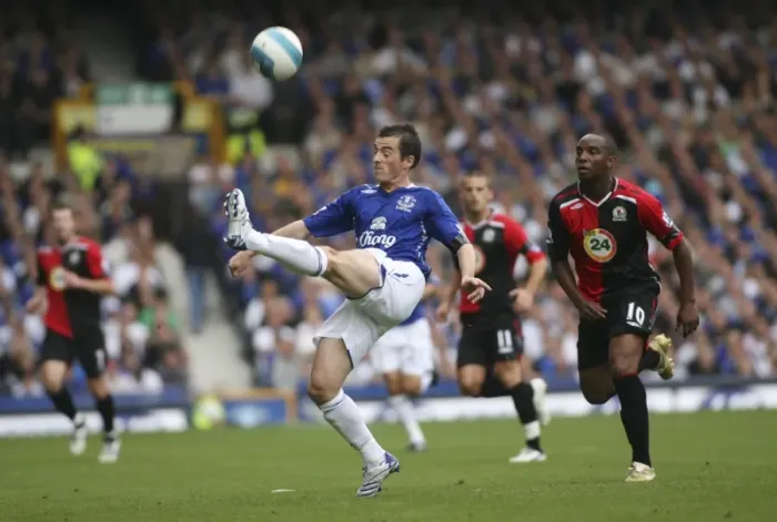 Framed Print : Leighton Baines vs Benni McCarthy: A Premier League Battle at Goodison Park, Everton vs Blackburn Rovers (07 / 08) Framed Print : Leighton Baines vs Benni McCarthy: A Premier League Battle at Goodison Park, Everton vs Blackburn Rovers (07 / 08)