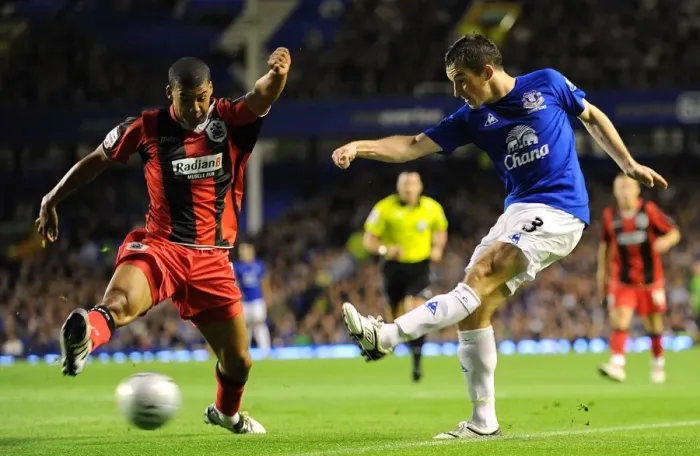 Framed Print : Leighton Baines vs Lee Peltier: Everton vs Huddersfield Town, Carling Cup Second Round (2010) Framed Print : Leighton Baines vs Lee Peltier: Everton vs Huddersfield Town, Carling Cup Second Round (2010)