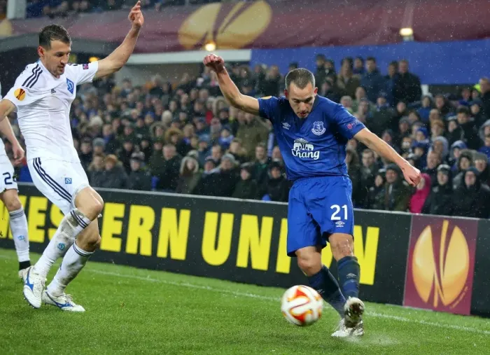 Framed Print : Leon Osman and Everton Kick Off Europa League Campaign Against Dynamo Kiev at Goodison Park