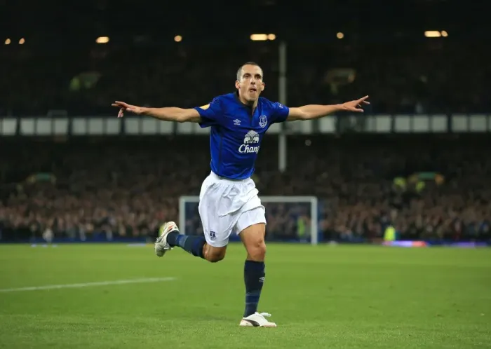 Framed Print : Leon Osman Scores First Goal for Everton in Europa League Clash Against Lille at Goodison Park