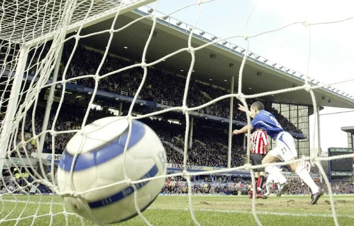 Framed Print : Leon Osman Scores Historic First Goal for Everton Framed Print : Leon Osman Scores Historic First Goal for Everton