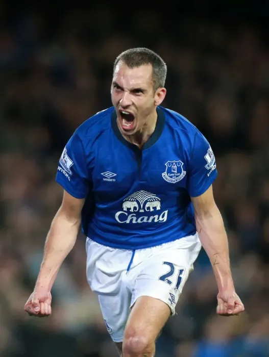 Framed Print : Leon Osman's Celebratory Goal: Everton's Second Strike vs. West Ham United at Goodison Park