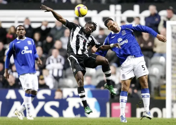 Framed Print : Lescott vs Martins: A Battle in the 2008-09 Everton vs Newcastle United Premier League Clash