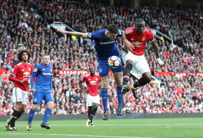 Framed Print : Manchester United vs. Everton: Intense Battle for the Ball between Eric Bailly and Michael Keane (Premier League, 2017-18)