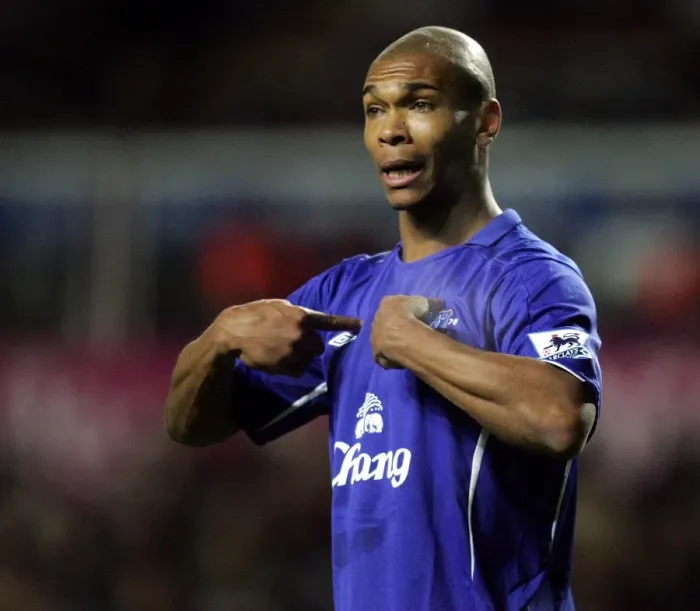 Framed Print : Marcus Bent Challenges the Referee's Call at Everton Football Club Framed Print : Marcus Bent Challenges the Referee's Call at Everton Football Club