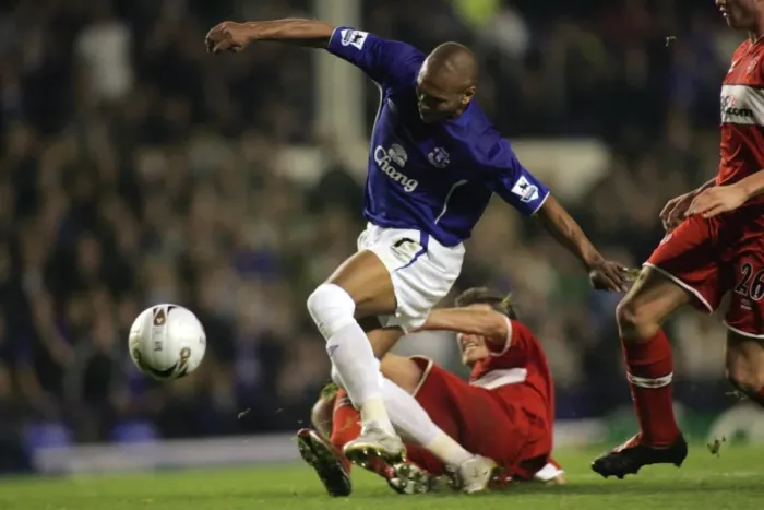 Framed Print : Marcus Bent vs. Nemeth: A Tight Tackle in Everton Football Club