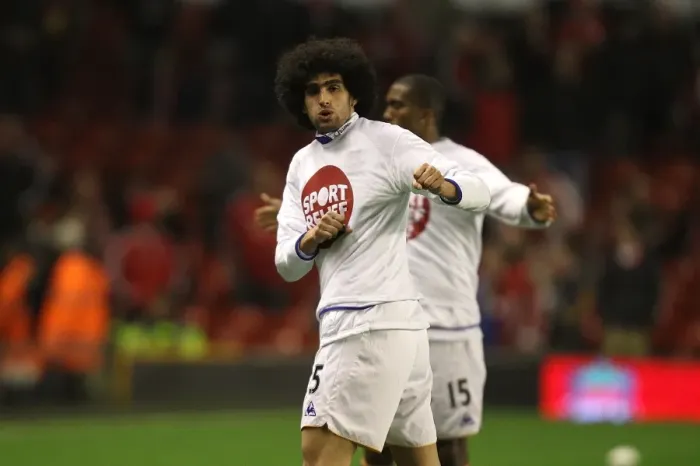 Framed Print : Marouane Fellaini at Anfield: Everton vs. Liverpool, Barclays Premier League (13 March 2012)