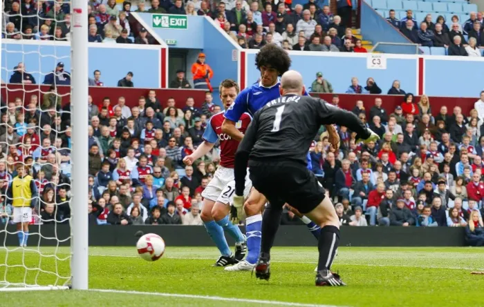 Framed Print : Marouane Fellaini Scores First Everton Goal Against Aston Villa in Barclays Premier League