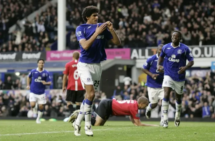 Framed Print : Marouane Fellaini Scores First Goal for Everton Against Manchester United in Barclays Premier League, 08 / 09 Season
