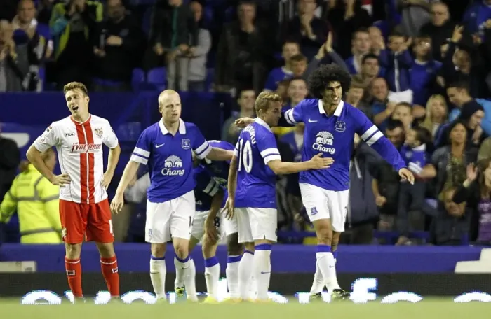 Framed Print : Marouane Fellaini Scores the Second Goal: Everton's Triumph over Stevenage in Capital One Cup (28-08-2013) Framed Print : Marouane Fellaini Scores the Second Goal: Everton's Triumph over Stevenage in Capital One Cup (28-08-2013)