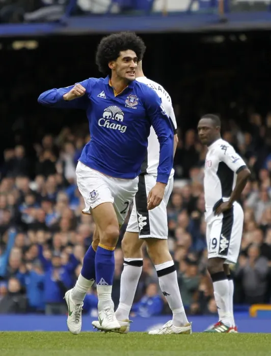 Framed Print : Marouane Fellaini's Double: Everton's Celebration Against Fulham (April 28, 2012, Goodison Park)