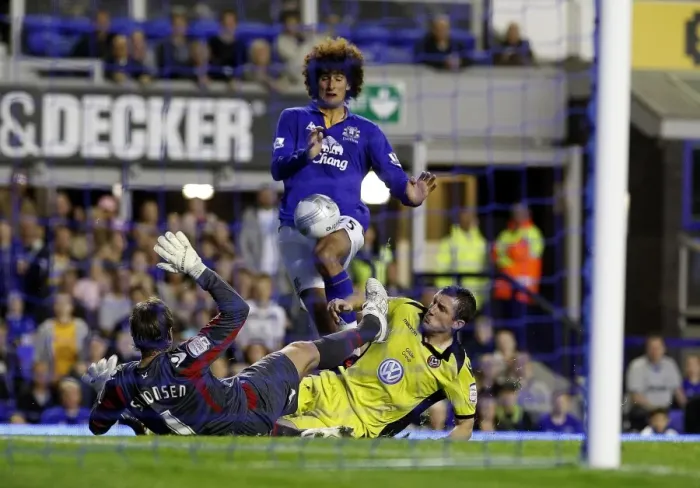 Framed Print : Marouane Fellaini's Failed Goal Attempt vs. Sheffield United in Carling Cup Framed Print : Marouane Fellaini's Failed Goal Attempt vs. Sheffield United in Carling Cup