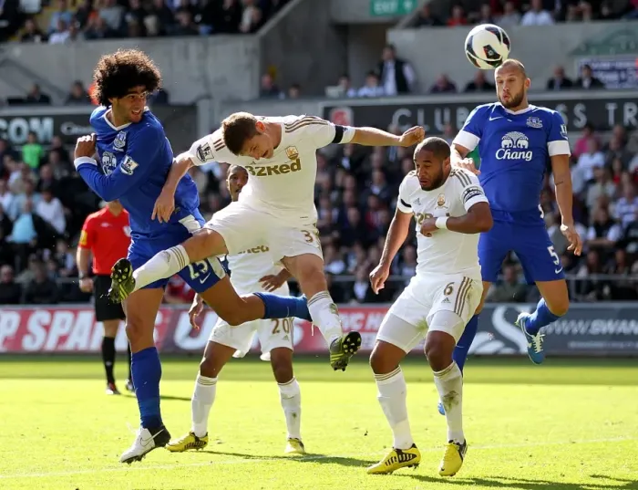 Framed Print : Marouane Fellaini's Header: Everton Crushes Swansea City 3-0 (Premier League 2012-13) Framed Print : Marouane Fellaini's Header: Everton Crushes Swansea City 3-0 (Premier League 2012-13)