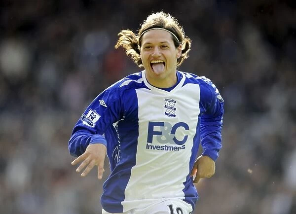 Mauro Zarate's Thrilling Goal and Emotional Celebration: Everton's Upset Win against Birmingham City in the Barclays Premier League (April 12, 2008)