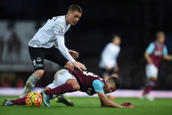 Framed Print : McCarthy vs. Lanzini: A Battle for the Ball in the West Ham United vs. Everton Premier League Clash