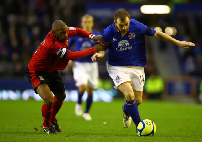 Framed Print : McFadden vs. Courtney: Everton vs. Tamworth's Intense FA Cup Battle at Goodison Park (January 2012) Framed Print : McFadden vs. Courtney: Everton vs. Tamworth's Intense FA Cup Battle at Goodison Park (January 2012)