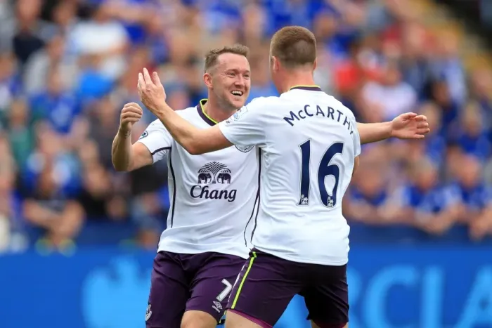 Framed Print : McGeady and McCarthy: Everton's Unforgettable Goal Celebration vs. Leicester City