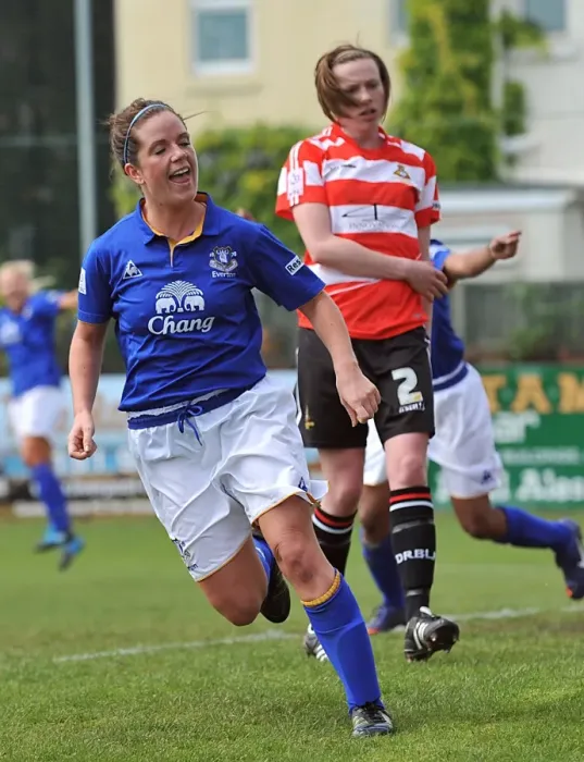 Framed Print : Michelle Hinnigan Scores the Winning Goal: Everton Ladies Triumph Over Doncaster Rovers Belles in FA WSL Action (13 May 2012) Framed Print : Michelle Hinnigan Scores the Winning Goal: Everton Ladies Triumph Over Doncaster Rovers Belles in FA WSL Action (13 May 2012)