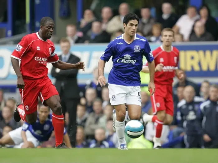 Framed Print : Mikel Arteta in Action: Everton vs. Middlesbrough, Barclays Premier League 07-08