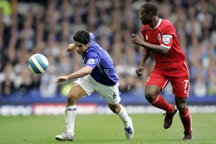 Framed Print : Mikel Arteta vs George Boateng: A Premier League Showdown at Goodison Park, 2007 - Everton vs Middlesbrough Framed Print : Mikel Arteta vs George Boateng: A Premier League Showdown at Goodison Park, 2007 - Everton vs Middlesbrough