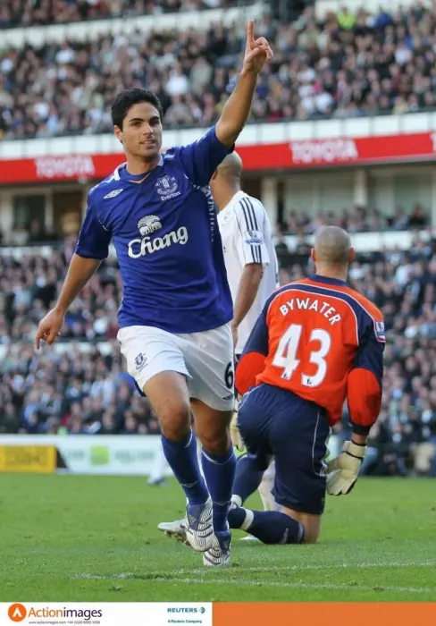 Framed Print : Mikel Arteta's Historic Goal Celebration: Everton's First at Pride Park Against Derby County (2007)