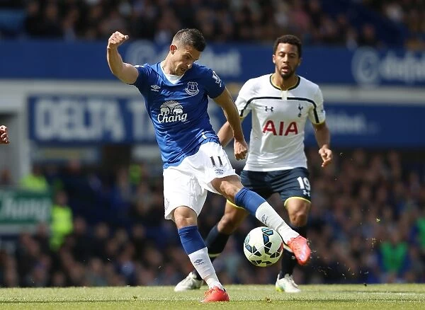 Mirallas Fights for the Winning Goal: Everton vs. Tottenham Hotspur at Goodison Park