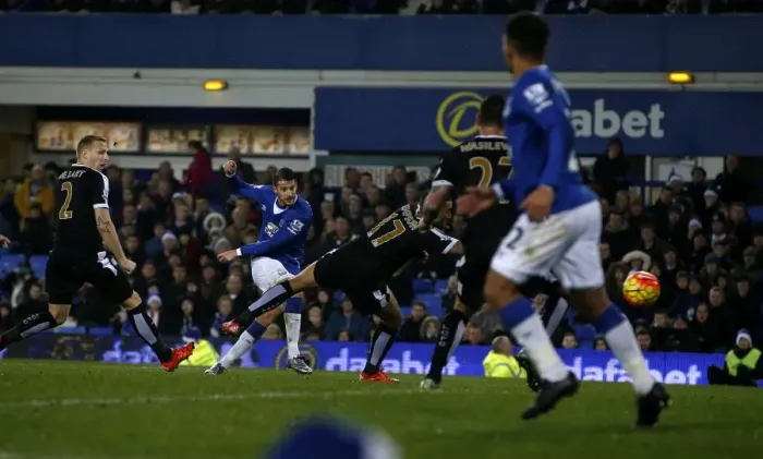 Framed Print : Mirallas Strikes: Everton's Winning Goal Against Leicester City (BPL, Goodison Park) Framed Print : Mirallas Strikes: Everton's Winning Goal Against Leicester City (BPL, Goodison Park)