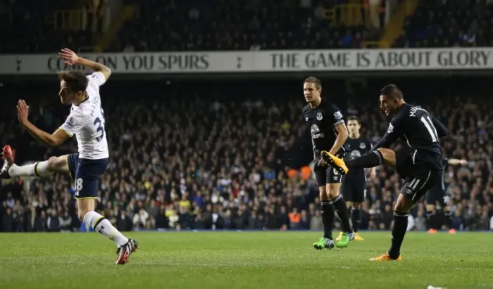 Framed Print : Mirallas Strikes First: Everton's Winning Goal vs. Tottenham at White Hart Lane